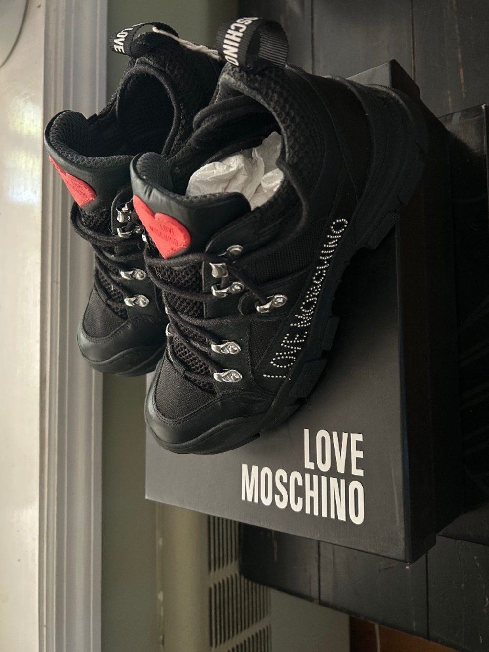 NEW Love Moschino Black Hiking Chunky Sneakers With Box Size 39